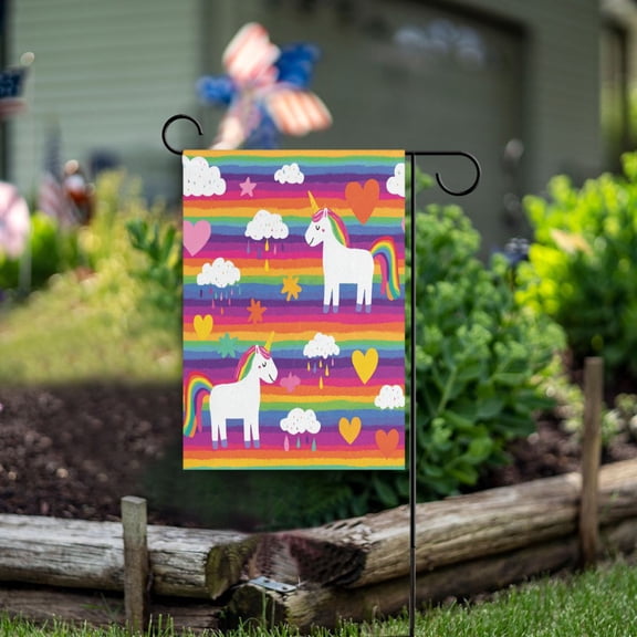 Double Sided Garden Flags 28x40 Inch Fade Resistant Bright Rainbow Unicorn Seamless Yard Flags for Outdoor Patio Porch Lawn Home Decor