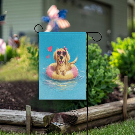 Double Sided Garden Flags 28x40 Inch Fade Resistant Cheerful Watercolor Pool Pup Yard Flags for Outdoor Patio Porch Lawn Home Decor