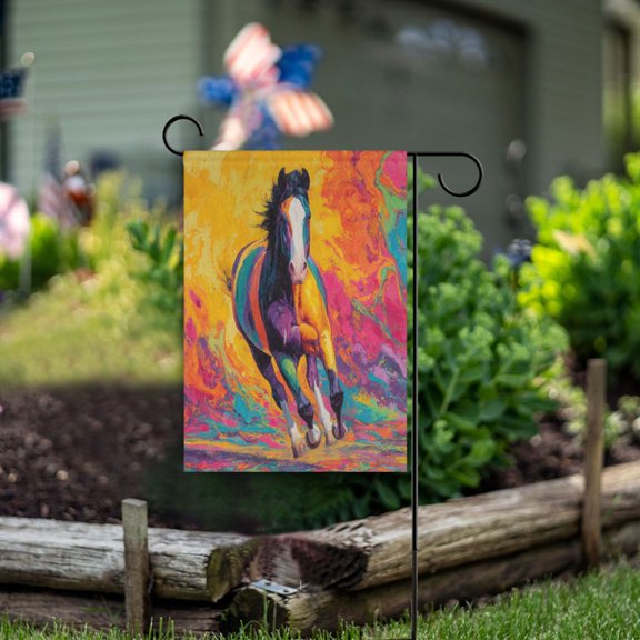 Double Sided Garden Flags 28x40 Inch Fade Resistant Colorful Running Horse Print Yard Flags for Outdoor Patio Porch Lawn Home Decor