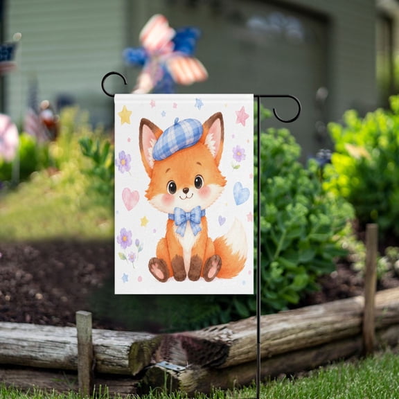 Double Sided Garden Flags 28x40 Inch Fade Resistant Fluffy Fox Blue Bowtie Yard Flags for Outdoor Patio Porch Lawn Home Decor