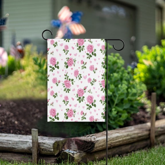 Double Sided Garden Flags 28x40 Inch Fade Resistant Lovely Rose Heart Pattern Yard Flags for Outdoor Patio Porch Lawn Home Decor