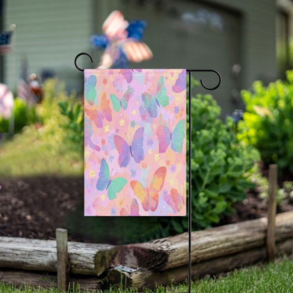 Double Sided Garden Flags 28x40 Inch Fade Resistant Peach Pastel Butterfly Flutter Yard Flags for Outdoor Patio Porch Lawn Home Decor