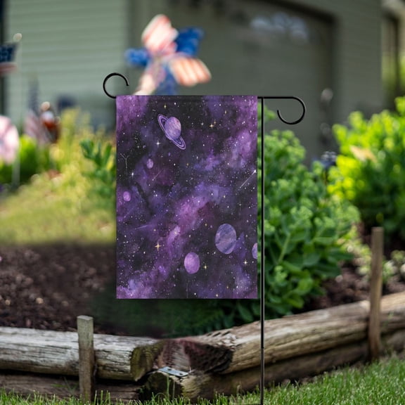 Double Sided Garden Flags 28x40 Inch Fade Resistant Purple Galaxy Cosmic Whispers Yard Flags for Outdoor Patio Porch Lawn Home Decor