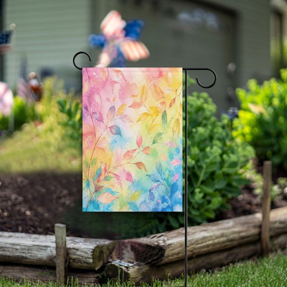 Double Sided Garden Flags 28x40 Inch Fade Resistant Rainbow Gradient Autumn Leaves Yard Flags for Outdoor Patio Porch Lawn Home Decor