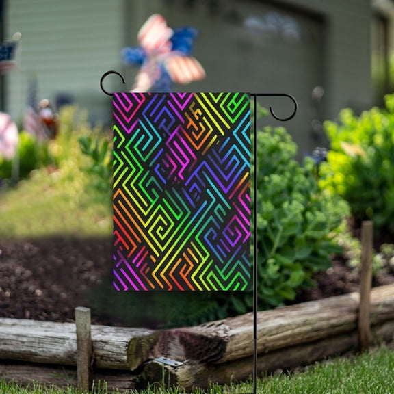 Double Sided Garden Flags 28x40 Inch Fade Resistant Rainbow Neon Labyrinth Print Yard Flags for Outdoor Patio Porch Lawn Home Decor