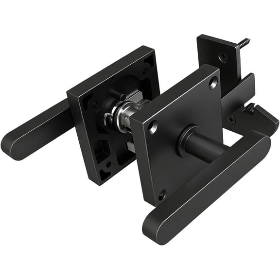 Double Sided Gate Latch, Aluminum Self Locking Handle for Wooden Fence, Reversible Left Right Mount