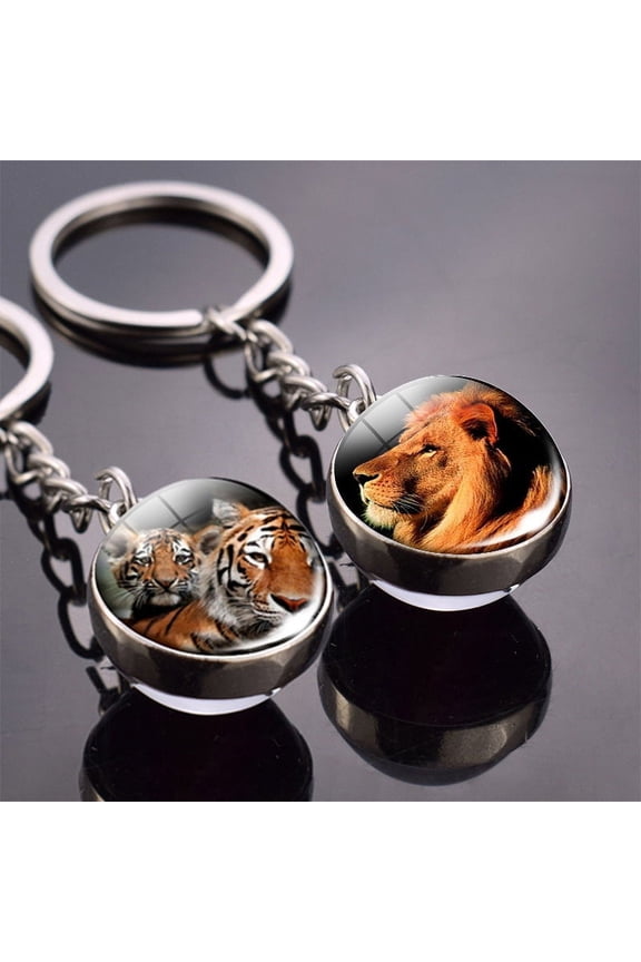 Double-Sided Glass Ball Animal Keychains, Metal Key Ring with Glass Pendant, Unisex Key Accessories, 2cm Diameter