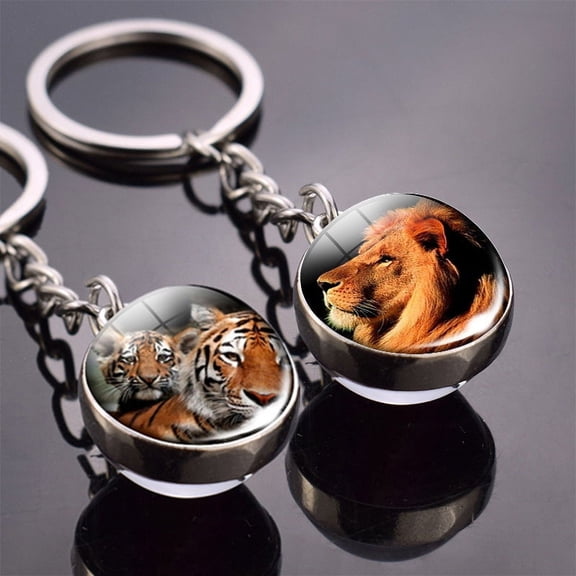 Double-Sided Glass Ball Animal Keychains, Metal Key Ring with Glass Pendant, Unisex Key Accessories, 2cm Diameter