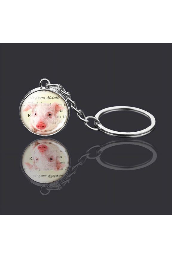 Double-Sided Glass Ball Animal Keychains, Metal Key Ring with Glass Pendant, Unisex Key Accessories, 2cm Diameter
