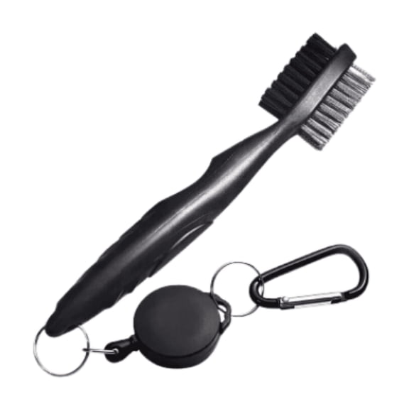 Mobile Pro Shop Double Sided Golf Club Brush with Retractable Groove Sharpener for Ball Cleaning and High Performance (Black)