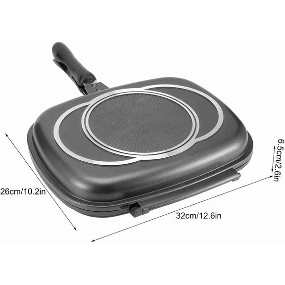 Double-Sided Grill Pan with Lid, 12.6 Inch Non-Stick Aluminum Frying Pan for Indoor Outdoor Cooking