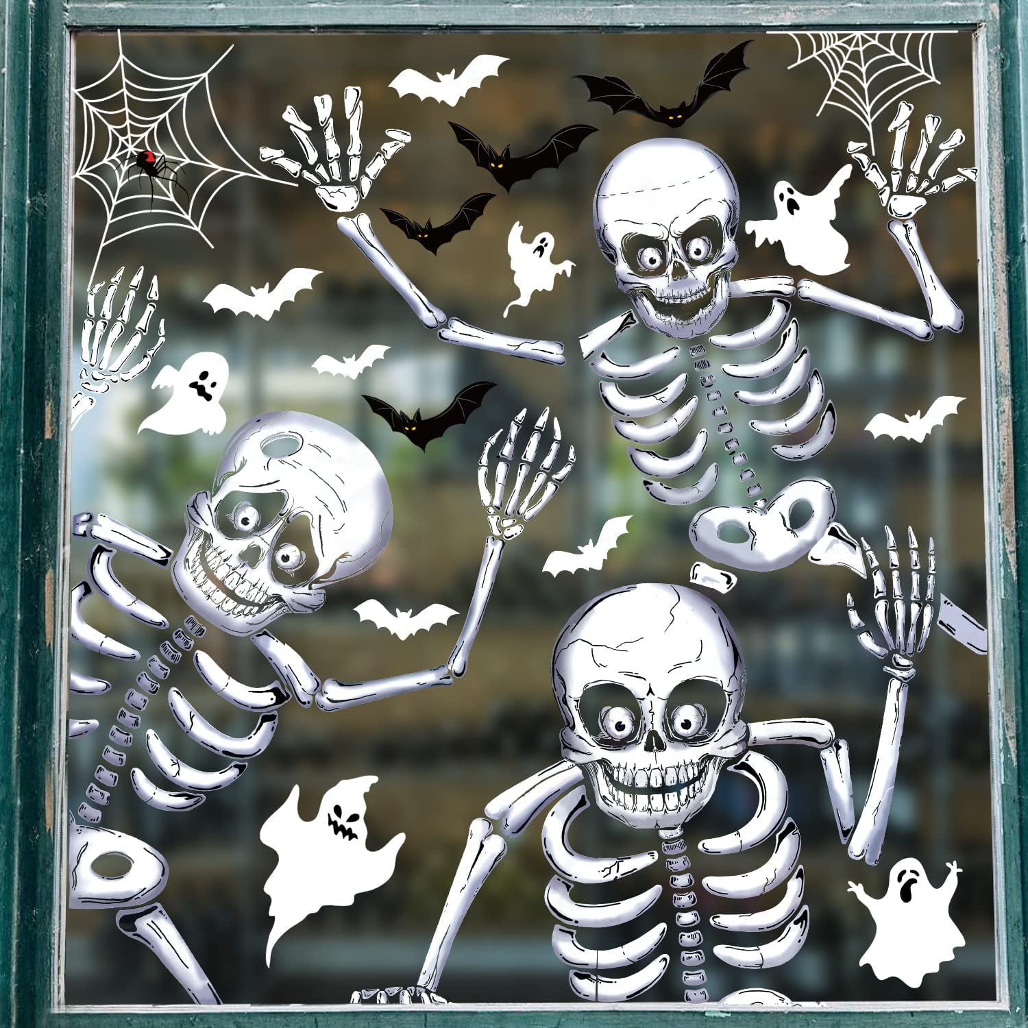 DoubleSided Halloween Decoration Window Clings Skeletons, Ghosts, Bats (10 Sheets)