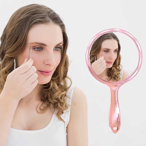 Double-Sided Handheld Mirror, Travel Makeup Mirror, Portable Round Compact Mirror with 1X/5X Magnification and Hanging Hole, Durable ABS Plastic Structure, for Women’s Grooming and Beard Trimming