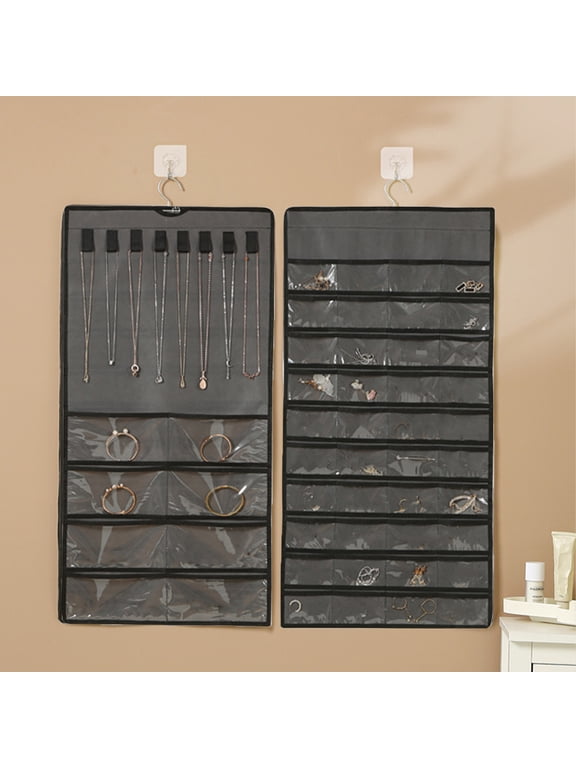 Hanging Jewelry Organizer Necklace Earrings Rings Hanger With 48 Jewelry Bags Travel Storage Roll With Pockets Hang Closet Wall Door