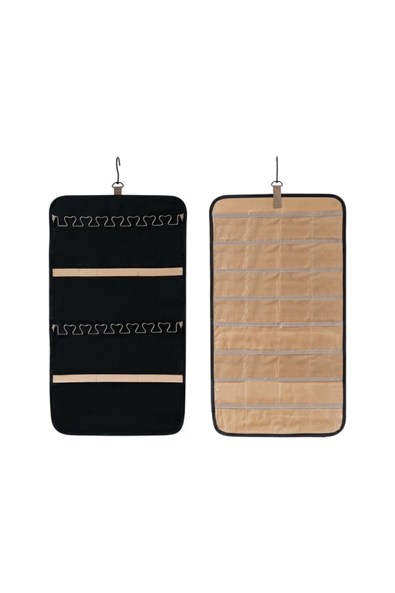 Double Sided Hanging Jewelry Organizer with Multiple Pockets and Hooks for Closet Storage and Accessories Display