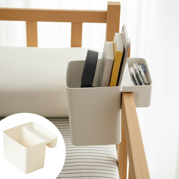 Double Sided Hanging Storage Basket | Plastic Bedside Organizer for Small Items | White Wall Mount Storage Box | Space Saving for Bedroom Bathroom Office