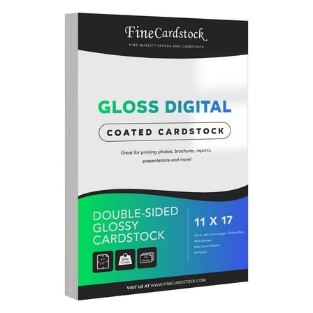 Double-Sided Heavyweight Gloss Digital C2S Cardstock Perfect for Color Laser Printing, Flyers, Brochures, Photos | 11" x 17" | 80lb Cover | Acid Free, Glossy Coated on Both Sides | 50 Sheets