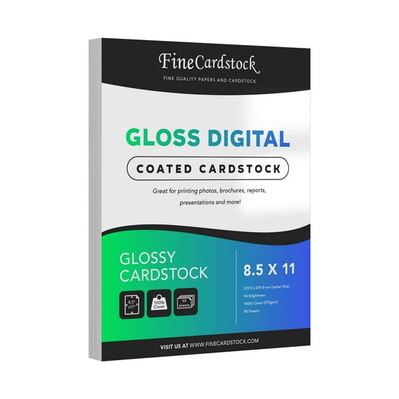 Double-Sided Heavyweight Gloss Digital C2S Cardstock  Perfect for Color Laser Printing, Flyers, Brochures, Photos | 8.5" x 11" | 100lb Cover | Acid Free, Glossy Coated on Both Sides | 50 Sheets