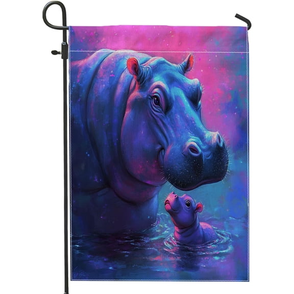 Double Sided Hippo Garden Flag 12x18 Inch Burlap Funny Cute Sea Ocean Wildlife Outdoor Decor