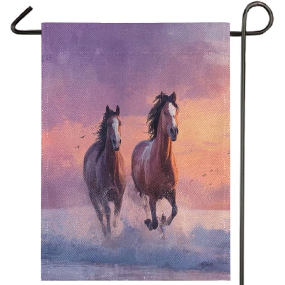 Double Sided Horse Garden Flag, Sunset Outdoor Yard Flag, 12 x 18 Inch House Garden Decor