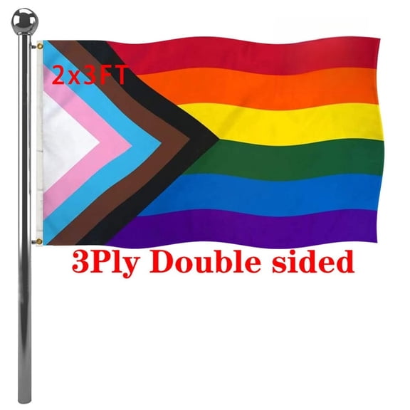 Double Sided Inclusive Progress Pride Rainbow Flag, Heavy Duty Outdoor LGBTQ flag with 2 Grommets, Perfect for Pride Parades, Events, Yard, Garden and Home Decor