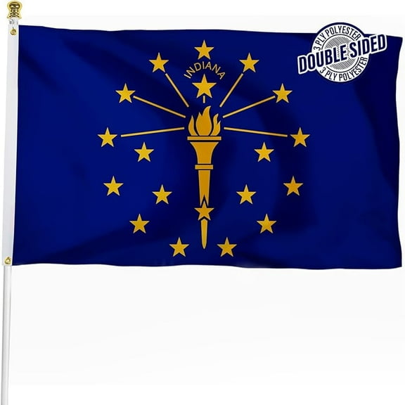 Double Sided Indiana State Flag 3x5 ft, Heavy Duty 3 Ply Durable Polyester, IN Flag with Vibrant Print/4 Rows Hemming/Brass Grommets for Indoor Outdoor Decor