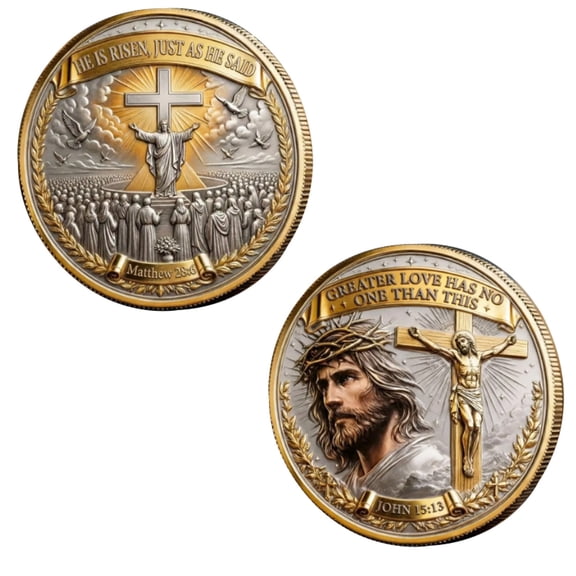 Double Sided Jesus Resurrection Commemorative Coin 1.6 Inch, High Relief Metal Token with Bible Passages Perfect for Easter Religious Gifts Home Display or Personal Collection