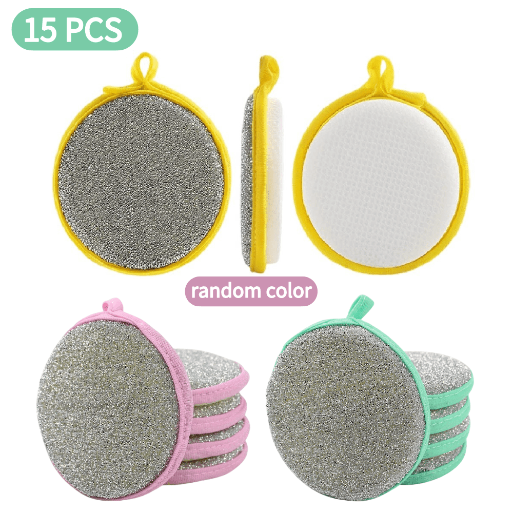 Sponge Cleaner Round Double-Sided Kitchen Cleaning Microfiber Scouring Scrubber, Round Dish ...