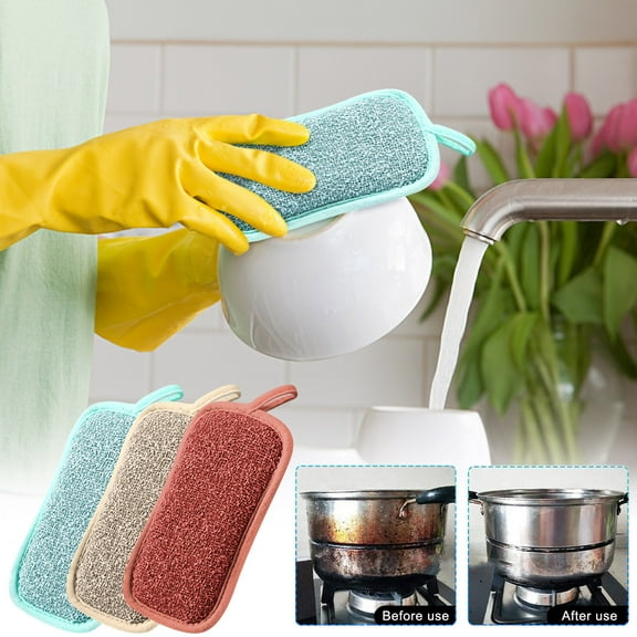 Double Sided Kitchen Pan Scrubber Oil Dishwashing Brush Sponge Emery Scrubber for Effective Cleaning Non Stick Cookware Safe for Pots Pans and Baking Sheets for Home Kitchen Sink Cleaning AKLJWH