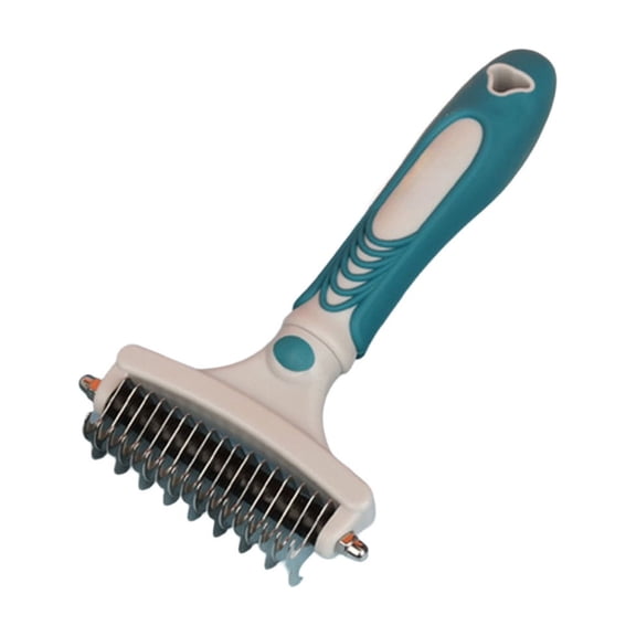 Double-Sided Knot Comb, Pet Pro Grooming Tool, 2-In-1 Deshedding Dog Brush For Dogs & Cats, Dual-Sided Stainless Steel Pet Comb For Long Hair & Thick Coats, Non-Slip Ergonomic Handle