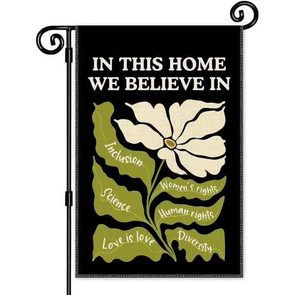 Double Sided LGBTQ BLM Garden Flag In This Home We Believe In Ally Equality Lawn Porch Outdoor Yard Decor