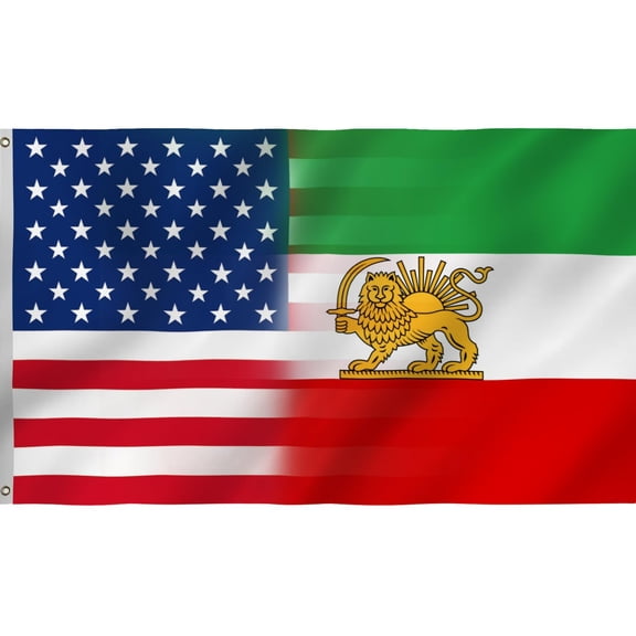 Iran USA Friendship Flag,3X5FT Single Side Printing American Decor For Patio Garden,Indoor Outdoor Polyester American Iranians Friendship Flag,America and Old Iran Flag with Lion Sun Crown