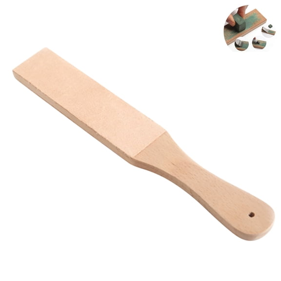 Double Sided Leather Honing Strop with Wooden Handle, Vegetable Tanned Leather Knife Sharpening Paddle for Straight Razor, Chisel, Knife Polishing