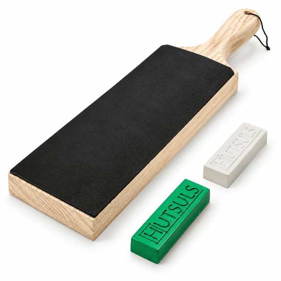 Double Sided Leather Sharpening Strop Block with Guide and Compound