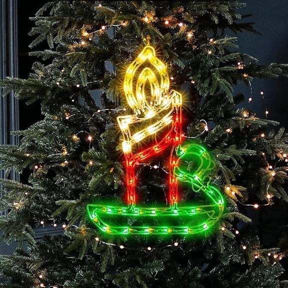 Double-Sided Lighted Candy Cane Window Silhouette, 50 Incandescent Mini Lights for Indoor Wall Door Glass Christmas Decor