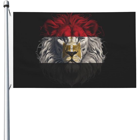 Double Sided Lion Egypt Egyptians Flag 3x5 Ft, Vivid Digital Print Heavy Duty Polyester With Brass Grommets For Outdoor Indoor Home Garden Decor