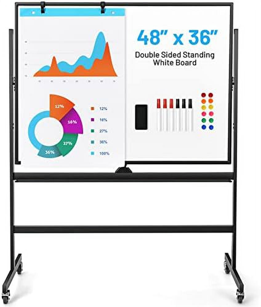DoubleSided Dry Erase Mobile Whiteboard, 48 X 36 Inches AdjustableHeight Reversible
