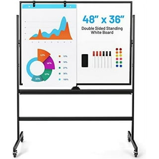DexBoard Dry Erase Easel 40 x 28 inch, Rolling Round Stand Mobile Whiteboard w/Flipchart Pad, Magnets & Eraser, Sliver