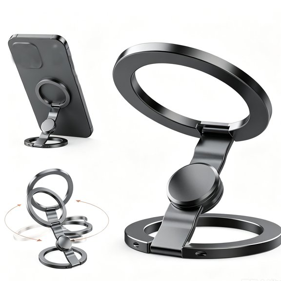 Double-Sided Magnetic Fidget Spinner Stand, 2 in 1 Fingertip Gyroscope Phone Holder with 360 Rotation, Foldable Pocket-Size Kickstand for Multiple Scenarios