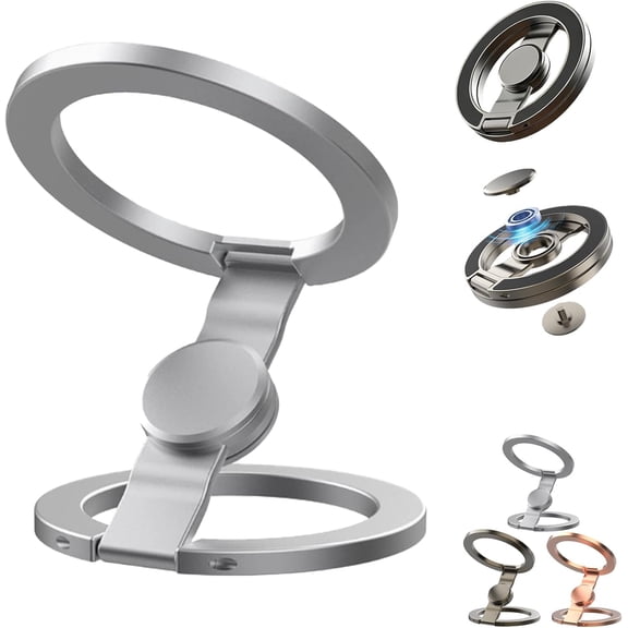 Double-Sided Magnetic Fidget Spinner Stand, 2-in-1 Phone Stand，Silver | Magnetic Phone Stand Fidget Spinner, 360° Spin Foldable Magnetized Phone Mount, for Gym,Kitchen,Car,Desk Strong Adhesion