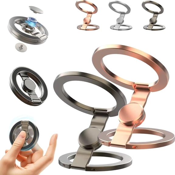 Double-Sided Magnetic Fidget Spinner Stand, 360° Rotation, Double Sided Folding Phone Holder Dual Rings & Strong Adhesion, for Desk Car Gym Travel (Black + Gold)