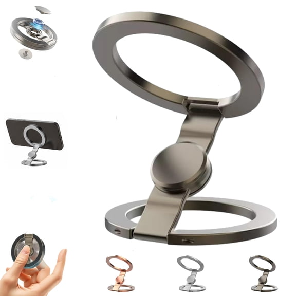 Double-Sided Magnetic Fidget Spinner Stand, 360° Rotation, Double Sided Folding Phone Holder Dual Rings & Strong Adhesion, for Desk Car Gym Travel (Black)