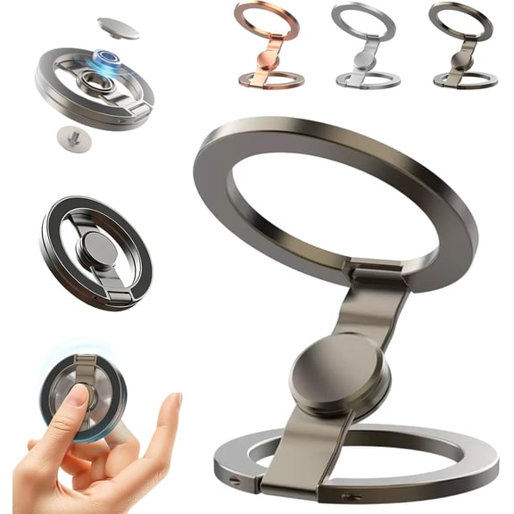 Double-Sided Magnetic Fidget Spinner Stand, 360° Rotation, Double Sided Folding Phone Holder Dual Rings & Strong Adhesion, for Desk Car Gym Travel (Black)