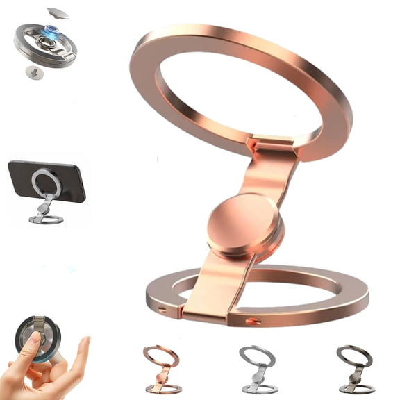 Double-Sided Magnetic Fidget Spinner Stand, 360° Rotation, Double Sided Folding Phone Holder Dual Rings & Strong Adhesion, for Desk Car Gym Travel (Gold)