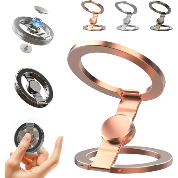 Double-Sided Magnetic Fidget Spinner Stand, 360° Rotation, Double Sided Folding Phone Holder Dual Rings & Strong Adhesion, for Desk Car Gym Travel (Gold)