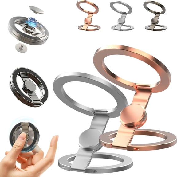 Double-Sided Magnetic Fidget Spinner Stand, 360° Rotation, Double Sided Folding Phone Holder Dual Rings & Strong Adhesion, for Desk Car Gym Travel (Silver + Gold)
