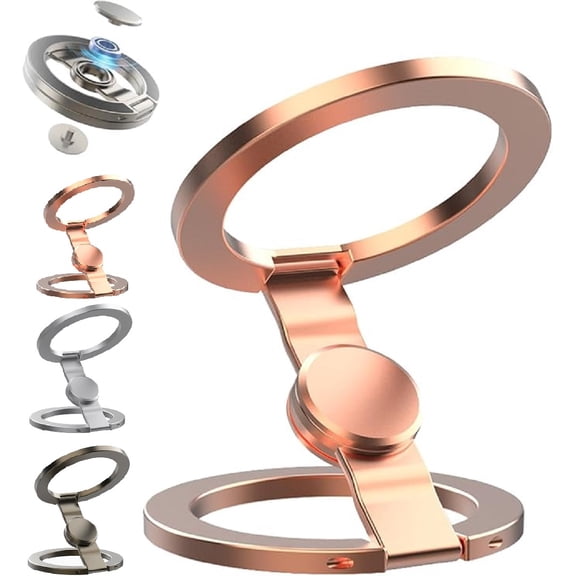 Double-Sided Magnetic Fidget Spinner Stand, Fingertip Gyroscope Phone Holder, 360° Rotation, Folds Pocket-Flat, for Desk Car Gym Travel (Rose Gold)