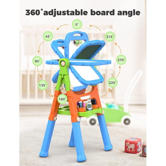 Double-Sided Magnetic Kids Standing Easel - Pink Purple Chalkboard/Whiteboard, Great Gift for Girls & Boys