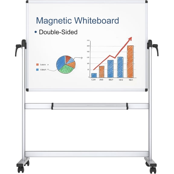 Double-Sided Magnetic Mobile Whiteboard, 48 x 36 Inches, Aluminium Frame and Stand