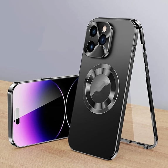 Double-Sided Magnetic Phone Case with Electroplated Glass for iPhone, Magnetic Tempered Glass Case